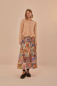 Hearts Ikat Cream Midi Skirt