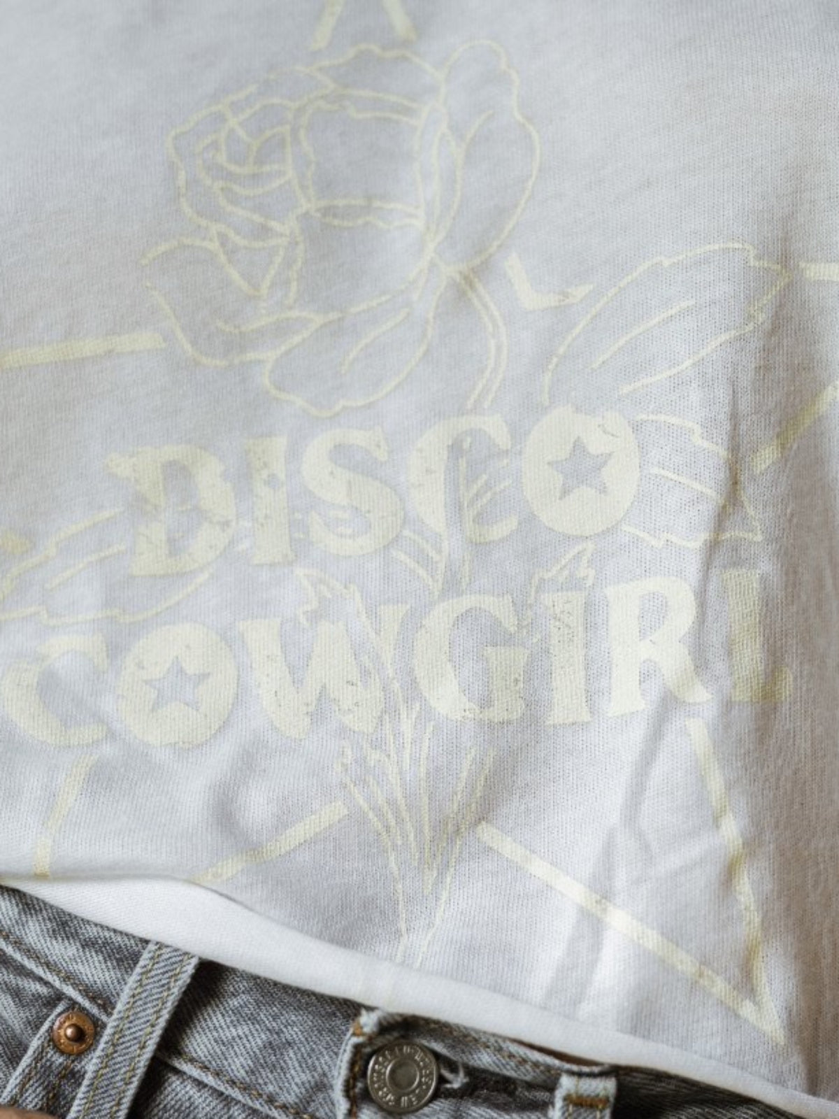 Disco Cowgirl - Disco Cowgirl Tee - White on White - Council Studio